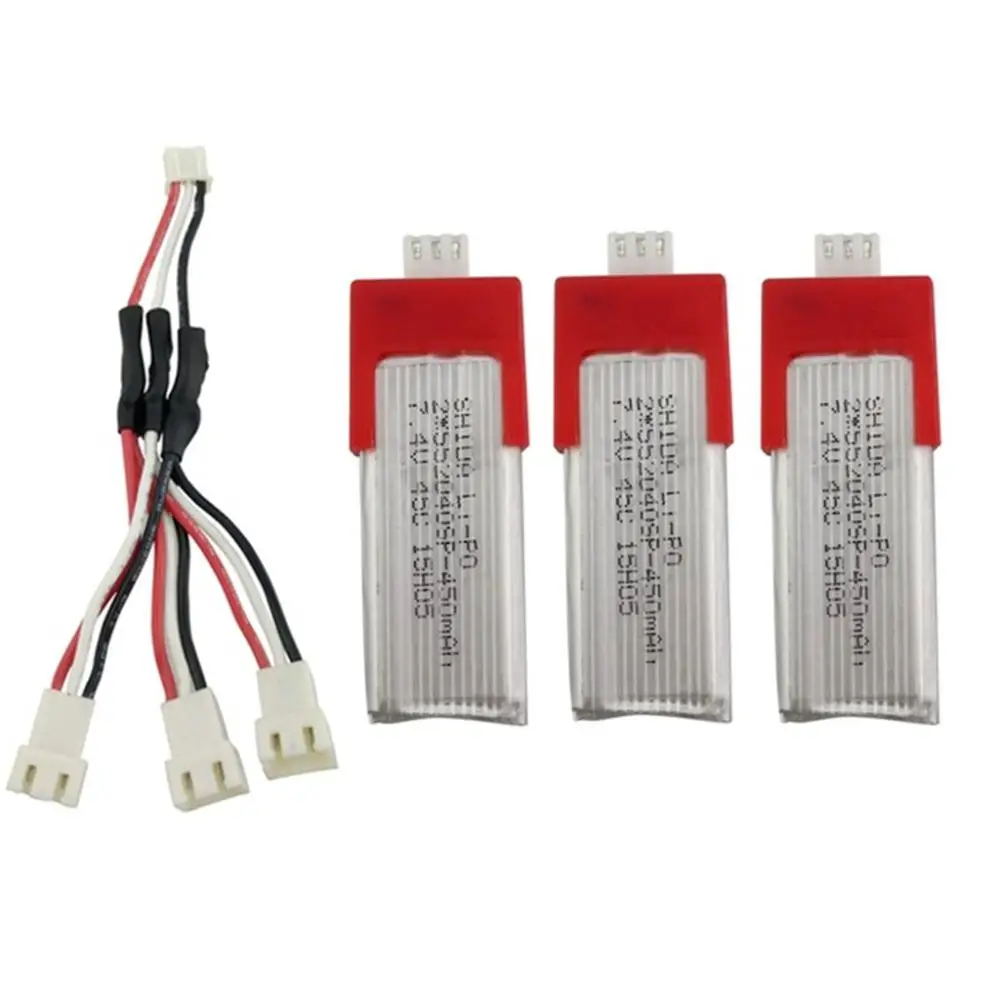 3PCS 7.4V 450mah Lithium Battery with 1 to 3 Charging Cable for XK K121 Single Paddle Remote Control Helicopter Accessories | Игрушки и