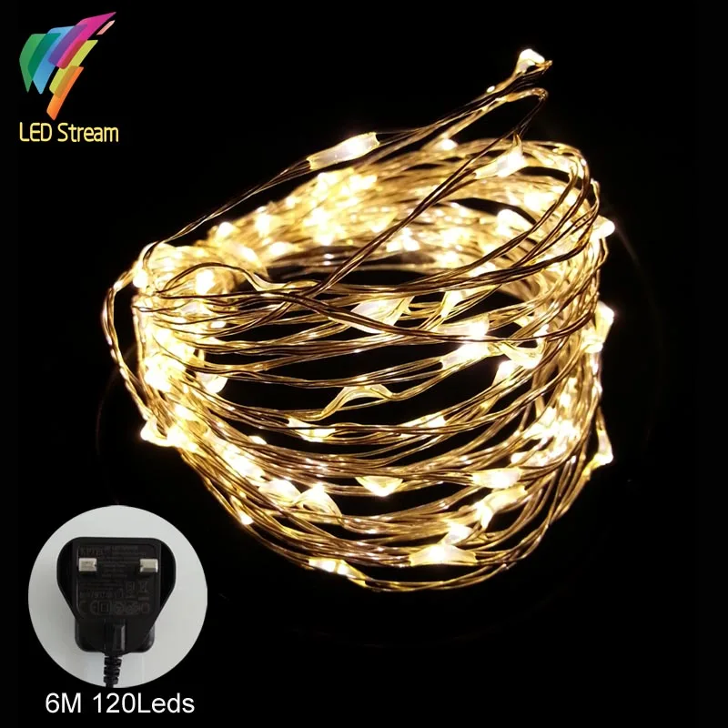 6M 120 leds Fairy String Lights 20 FT Warm White LED String 12V UK Plug