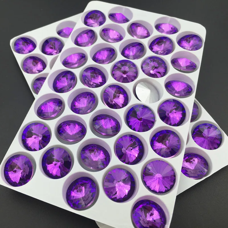 

Lt Purple Velvet 8 10 12 14 16 18 mm RIVOLI CRYSTAL POINTED BACK Rhinestones Round Glass Crystal Stone Dress Decoration Making