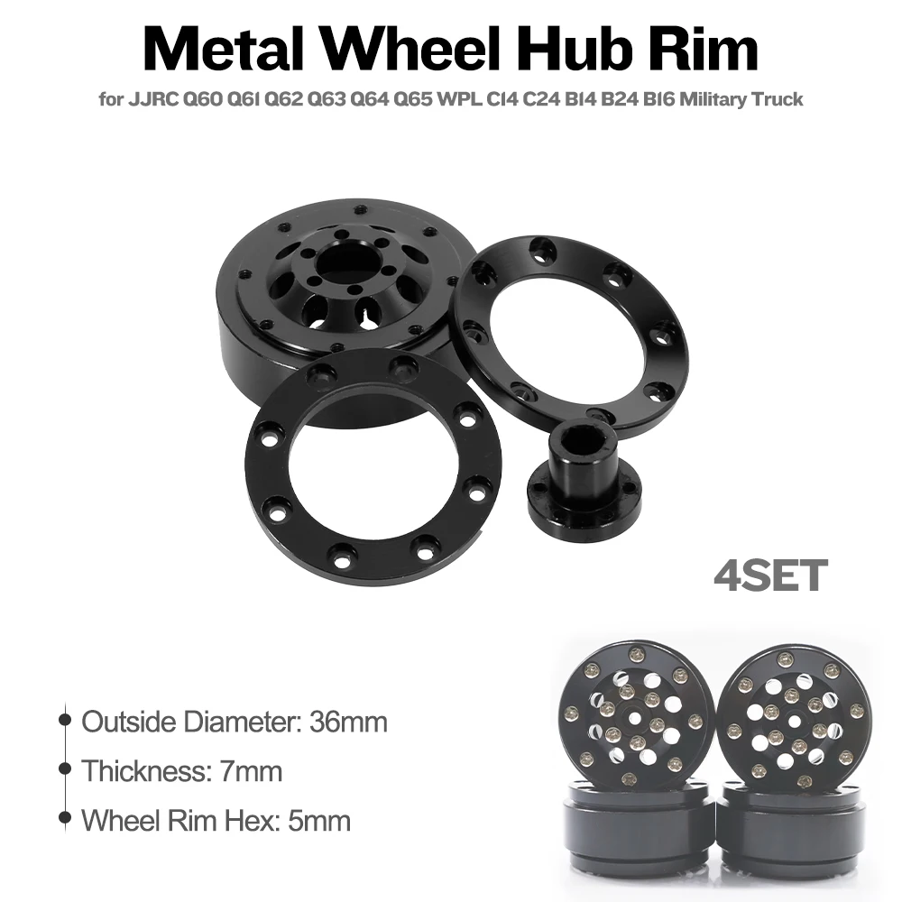 

Metal Wheel Hub Set for JJR/C Q60 Q61 Q62 Q63 Q64 Q65 WPL C14 C24 B14 B24 B16 Military Truck Car Parts