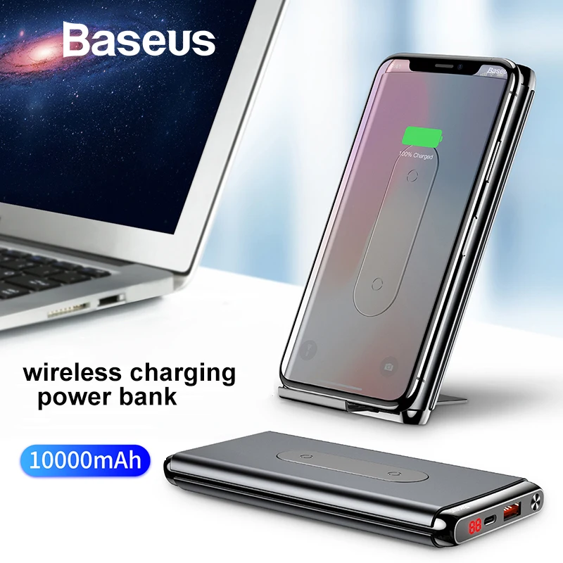 Baseus Wireless Power Bank 10000mah For iPhone XR Xs Max Portable External Battery Pack LCD Display QC3.0 Fast Charger Powerbank