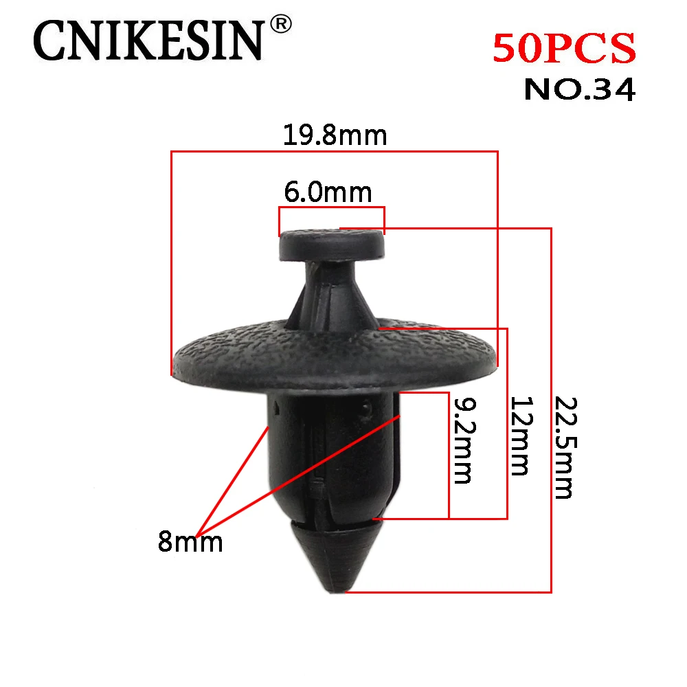 CNIKESIN #34 50 шт 8 мм Авто Пластиковые заклепки нажимные зажимы для двери автомобиля