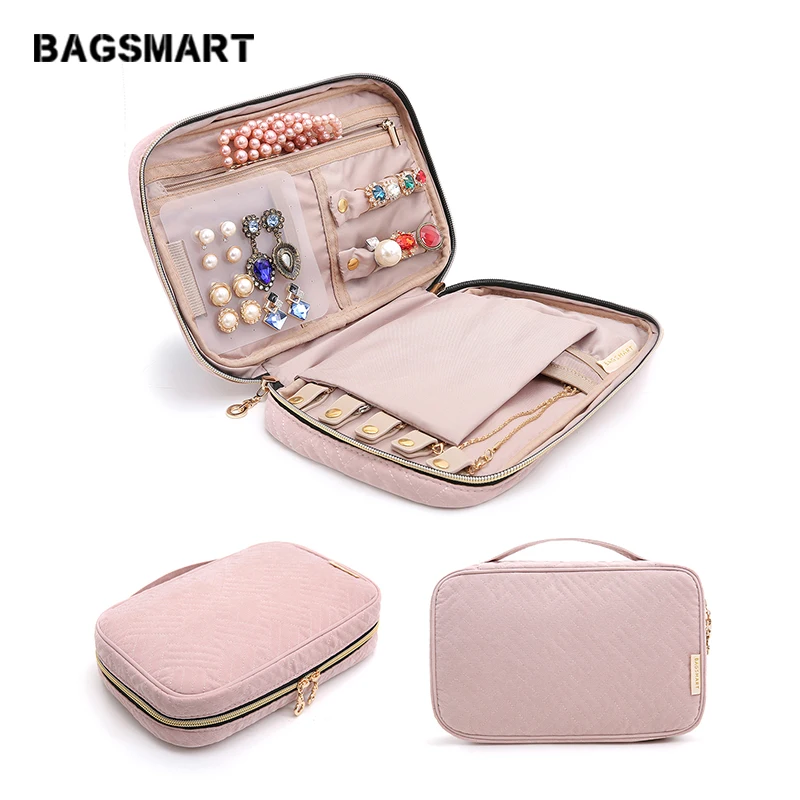 BAGSMART السفر حقائب النساء مستحضرات التجميل حقيبة حامل مجوهرات قلادة سوار حلَق أذن كيس مزموم مجوهرات أكياس التعبئة