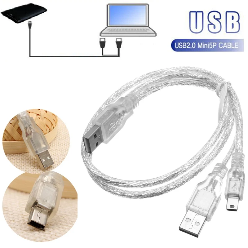 Новое поступление лучшая цена прочный двойной USB 2,0 «Папа-папа» Mini USB B(папа) 5-контактный кабель для передачи данных для 2,5 жесткий диск для жесткого диска