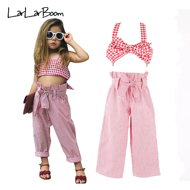 

LarLarBoom Fashion Girls Clothing Sets Summer Off Shoulder Top + Pants Two-pieces Suit for Girls Outerwear Children's Sets