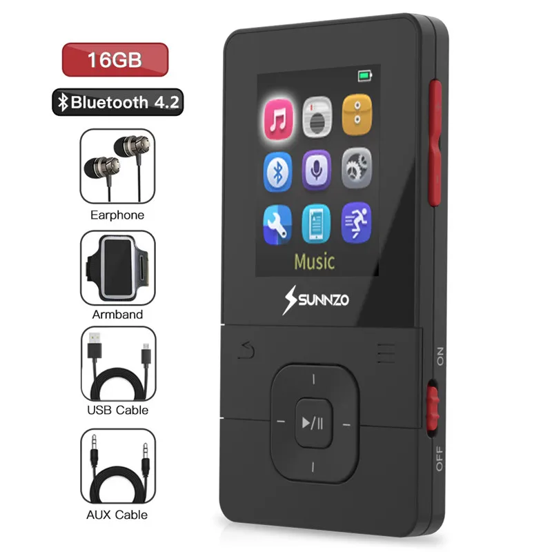 Bluetooth MP3 плеер 16 Гб HiFi Цифровой MP3 музыкальный плеер без потерь Портативный MP3 Цифровой диктофон FM радио шагомер - Цвет: Черный