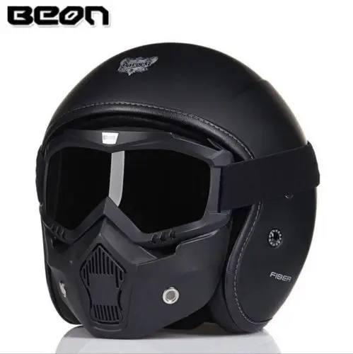 

BEON FRP Fiberglass ECE Motorbike Vintage Helmet Open Goggles Removable Mask Motorcycle Full Half Helmets Racing Riding Headgear