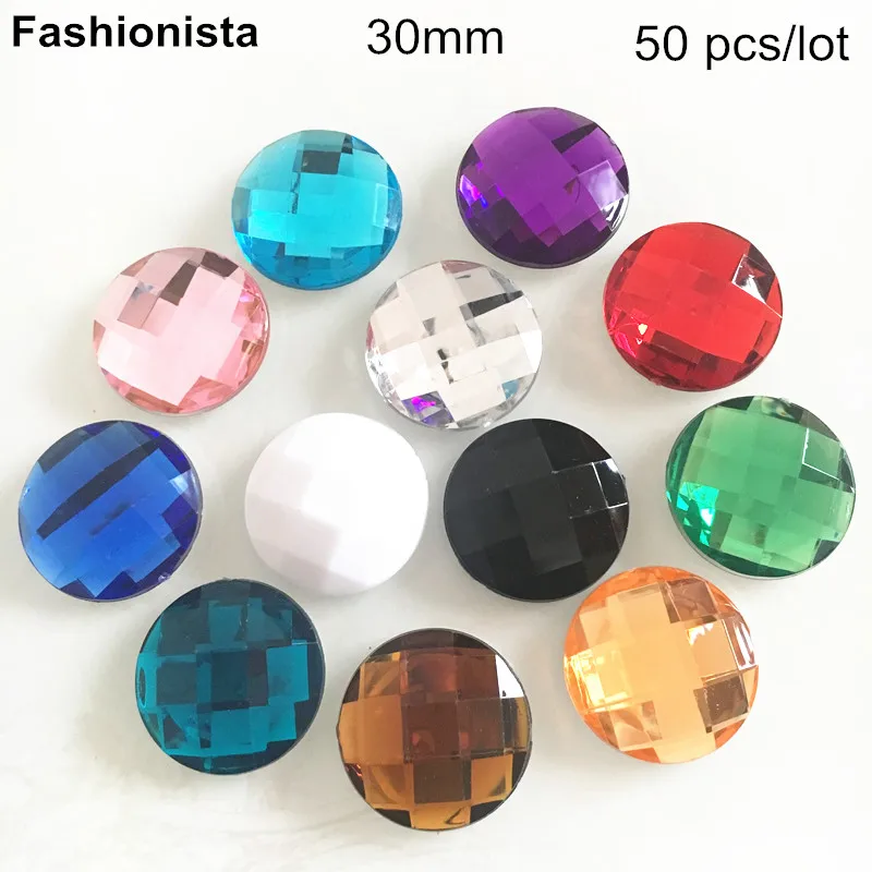 50 pcs Large Size 30mm Acrylic Rhinestone Round Flat Back Faceted Cabochon Crystal For Crafts Various Colors-WW | Украшения и