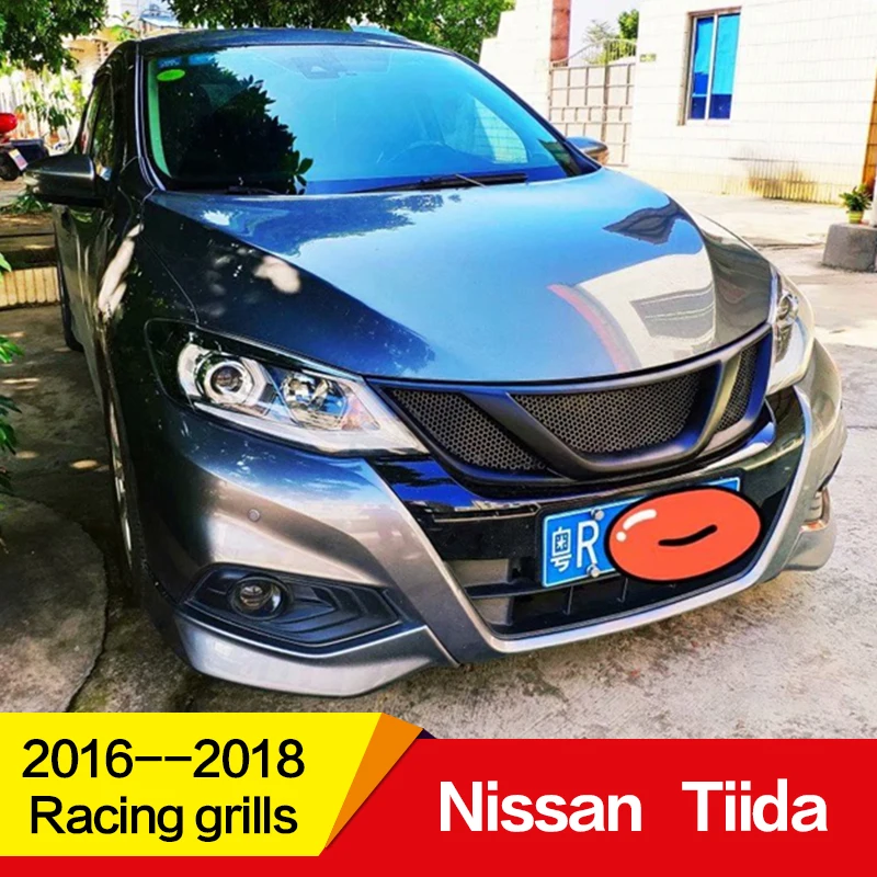 Используется для Nissan Tiida Racing Grills 17 18 лет углеродное волокно Refitt Передняя Центральная гоночная решетка крышка аксессуары без логотипа автомобиля