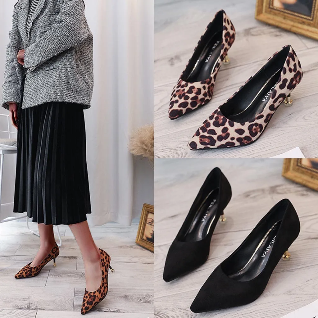 

2019 Spring Autumn New Fashion Women Sexy Shallow Leopard Pump Pointed-Toe Heel Banquet Puls size Single Shoes
