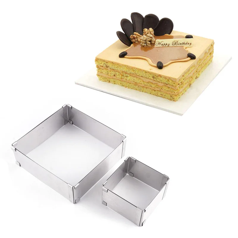 

DIY Metal sliver color Stainless Steel Cutter Width Adjustable Square /Retangle Shape Mousse Ring Kitchen baking cooking Tool