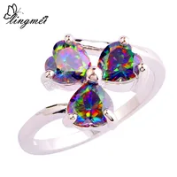 lingmei Wholesale Alluring Jewelry Finger Rings Heart Rainbow Topaz  Silver Ring Size 7 8 9 10 Love Style Gift Free Shipping