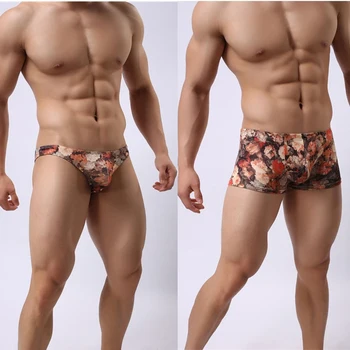 

Sexy Flower Printed Briefs Men Low Waist Floral Breathable Underwear Shorts Sleepwear Underpants Men's Clothing