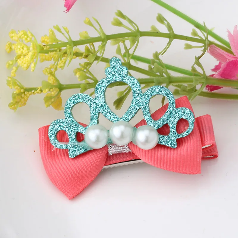 New Design Shiny Pearl Crown Hair Clip Girls Hair Accessories Hollow Bow Children Accessories Tiara Baby Hairpins Barrettes