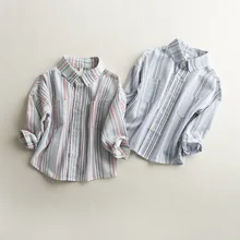 Одежда для детей Новинка года, модная Осенняя полосатая блузка с длинными рукавами для маленьких мальчиков детские однобортные рубашки из хлопка Топ для мальчиков