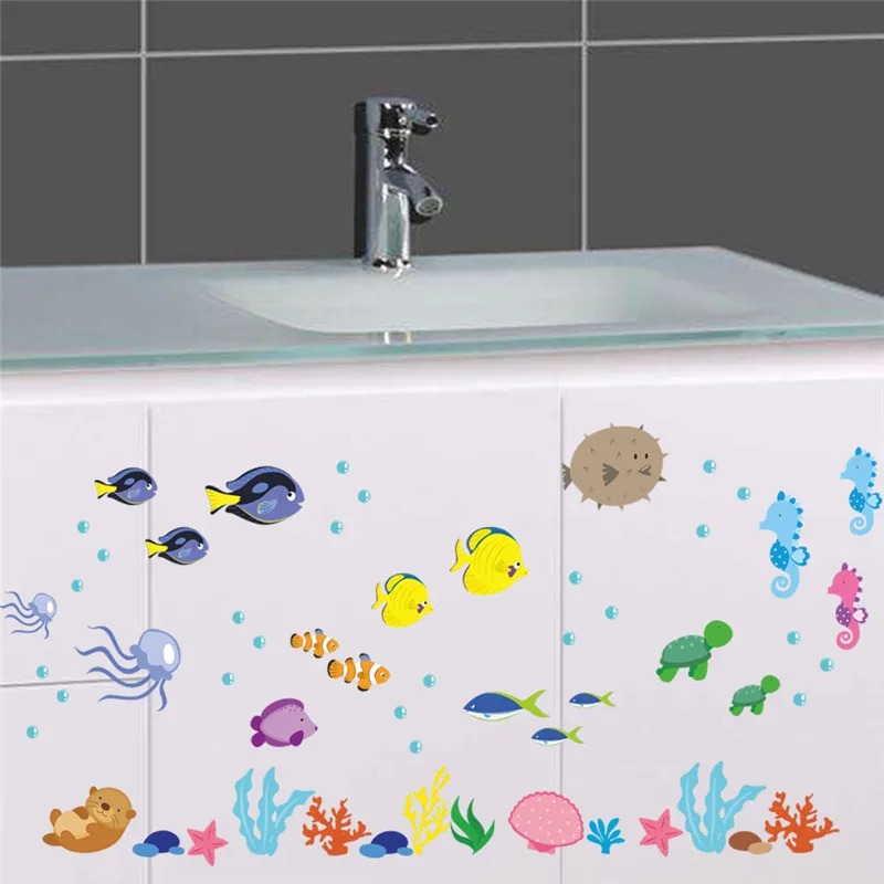 

Underwater Sea Fish Wall Stickers bathroom Toilet Nursery Wall decals Home decor Art Mural Poster