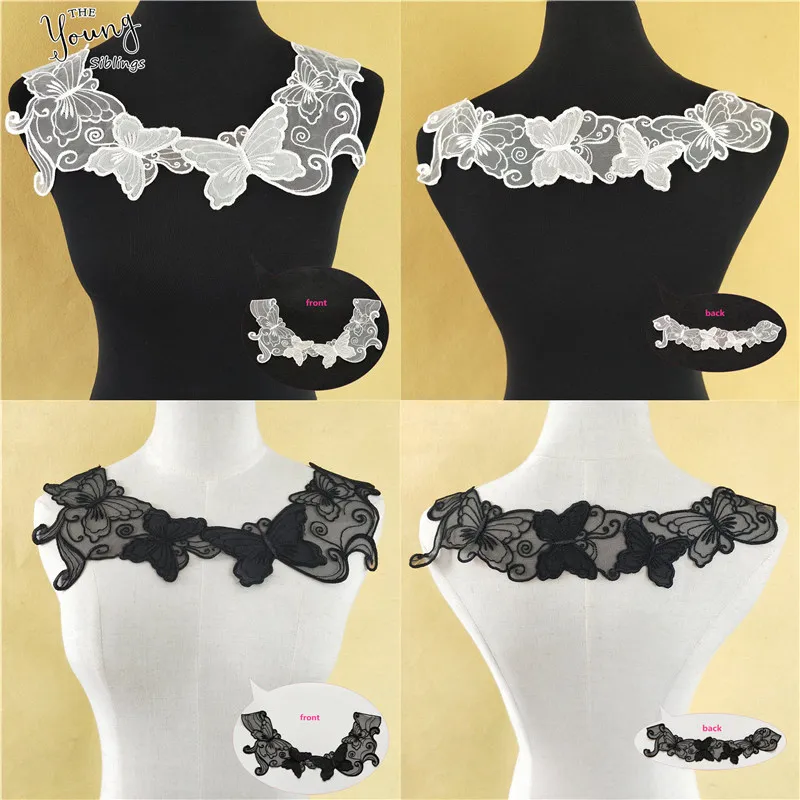 

Beaytiful Organza Lace fabric Embroidery Lace Neckline Neck Collar Trim Clothes Sewing butterfly Applique motif Decorate costume