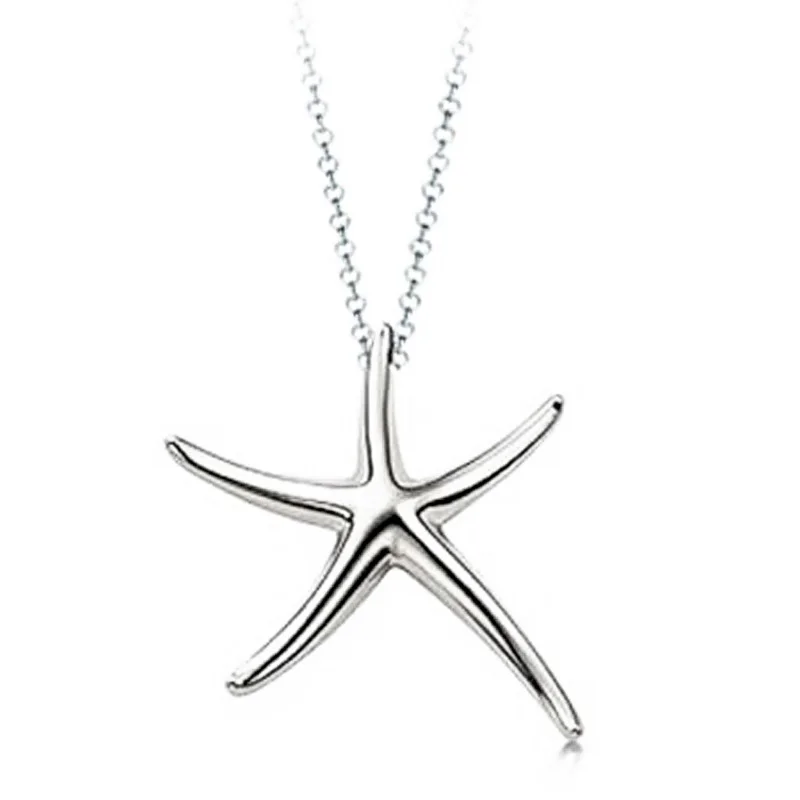 Simple Silver Plated Jewelry Shellhard Women Starfish Charm Pendant Necklace Ocean Sea Starfish Summer Beach Jewelry Necklace