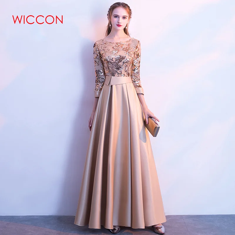 

A Line Sequins Golden Dress Long Party Dresses Evening Gown Formal Dress Women Elegant Robe De Soiree