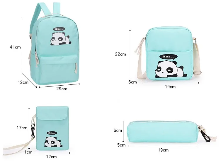 4 шт./компл. холст Для женщин, женские школьные сумки, школьные рюкзаки с принтом милой панды школьная сумка рюкзак для девочек-подростков рюкзак Moclila Sac WM750Z