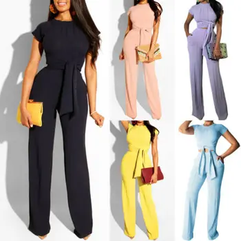 

2019 Women 2 Piece Set Outfits Short Sleeve Crop Top Pant Set Slim Casual Women Suit