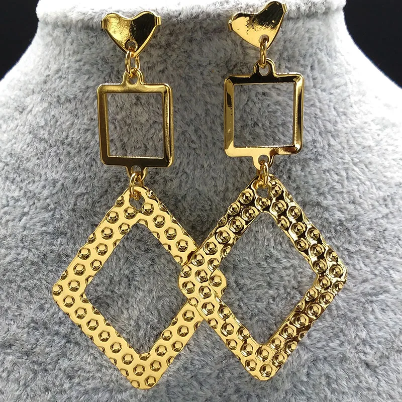 Геометрические длинные серьги из нержавеющей стали для женщин большие длинные серьги золотого цвета ювелирные изделия pendientes mujer moda E612528