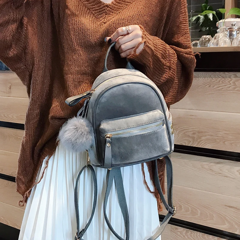Janespri 2018 New Mini Velour Backpack Female Cute Backpacks High Quality Backpack for Girls Women Pure color bag Korea Mochila (35)
