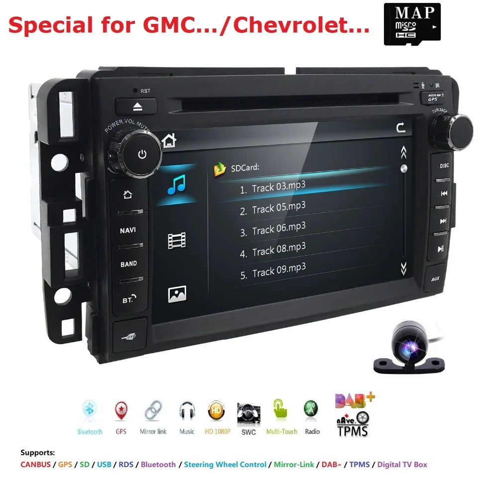 

Car Multimedia ForGMC In-Dash GPS Navigation Bluetooth Touch Screen Radio USB SD DVD CD Stereo CANBUS,GPS,USB,RDS,BT,SWC MAP+Cam