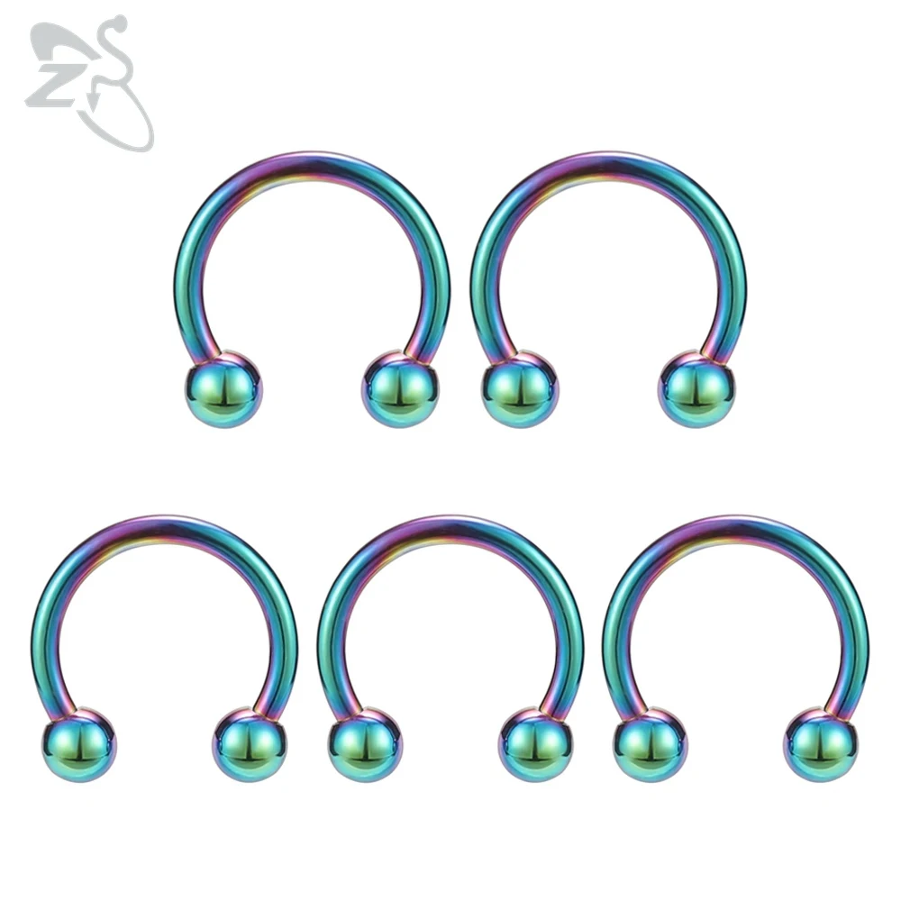 ZS 5 шт./лот кольцо для носа из нержавеющей стали Спайк Пирсинг носа Спираль пирсинг уха для женщин мужчин перегородки Кольца, Пирсинг тела, украшения - Окраска металла: A-Rainbow