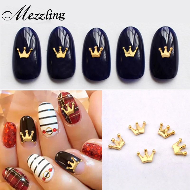 10-st-cke-Neue-Gold-Metall-Charm-Crown-Design-Nailart-Studs-DIY-3d-Nagel-Schmuck-Zubeh