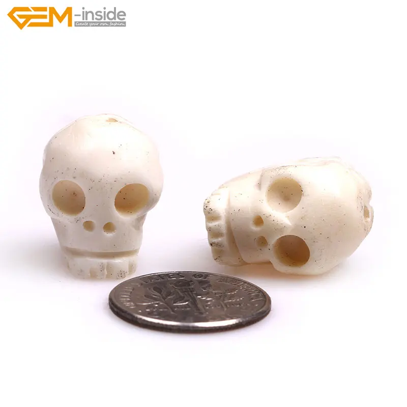Драгоценный камень внутри 14x17 мм натуральный резной античный костяной череп бусины для хэллоуина украшения для украшения сферы оптом 8 шт DIY - Цвет: Lvory-white