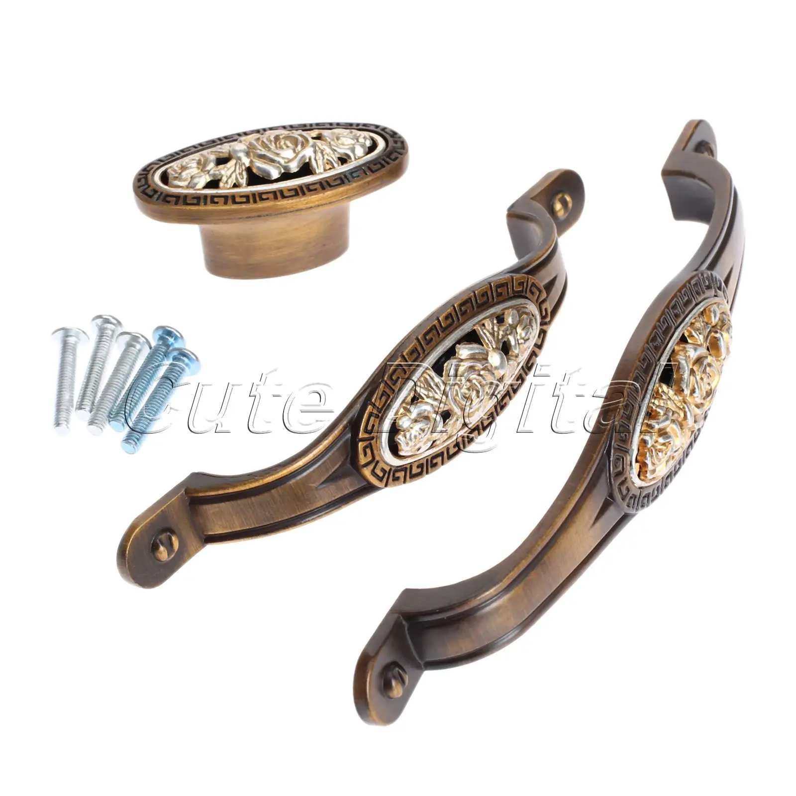 Vintage Flower Alloy Door Handles Cabinet Drawer Wardrobe Closet Pull Handle Furniture Decorative Knobs Single Hole/96mm/128mm