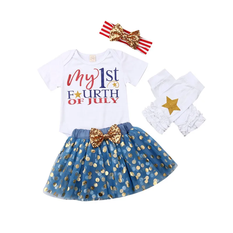 

4PCS Cute Newborn Infant Baby Girl Letter Printed Bodysuit+Lace Polka Dot Tutu Skirt+Leg Warmer Headband Clothes 6-24M