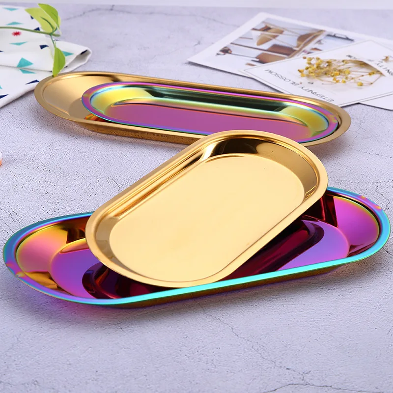 

Stainless Steel Decorative Gold Plate Dish Candy Trinket Dish Jewelry Fruit Serving Tray Storage Box