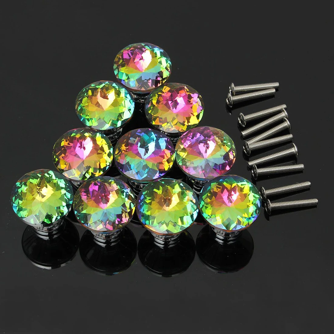 HHTL 10x Diamond Crystal Glass Door Knobs Cupboard Wardrobe