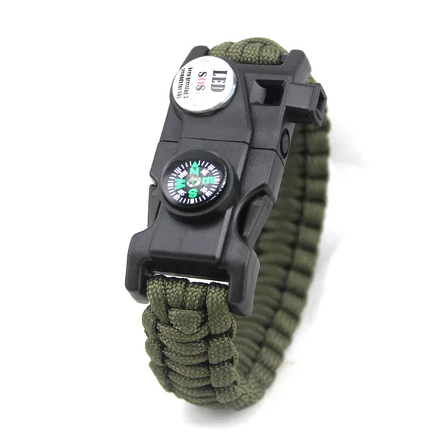 Открытый многофункциональный браслет для выживания, Паракорд плетеная веревка для мужчин кемпинг EDC инструмент аварийный SOS светодиодный светильник Компас Свисток - Цвет: Army Green