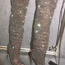 Новинка года; роскошные женские пикантные вечерние сапоги до колена; блестящие сапоги с блестками и острым носком