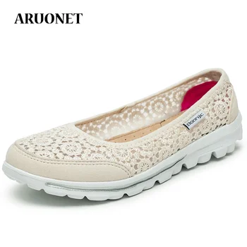 

AURONET Ballet Flats Shoes Woman Hollow Out Mesh Women Nurse Shoes Ladies Loafers Anti-Slip Women Flats Zomer Schoenen Dames