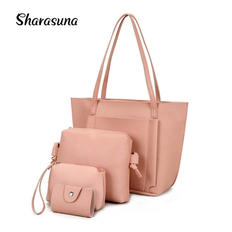 

famous brand women bag top-handle bags fashion lady messenger handbag set PU Leather composite bag bolsa femina 4pcs/set