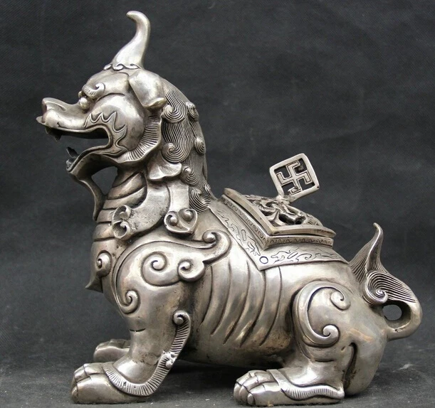 

JP S0524 10" Chinese Dynasty Beast Unicorn Pixiu Statue Incenser Burner Censer B0403