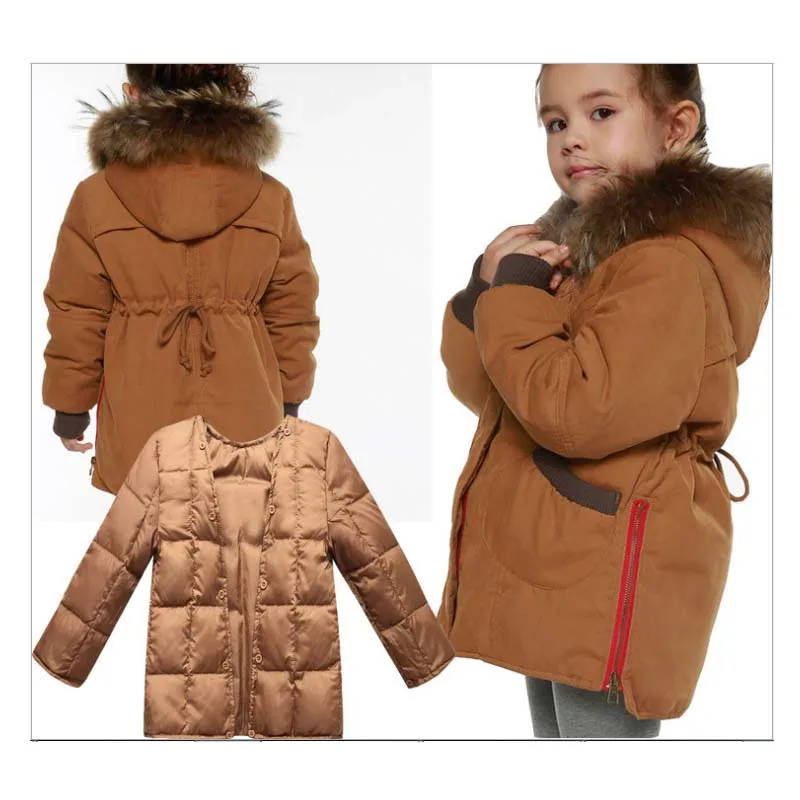 Children Down Coat Raccoon Fur Collar Winter Down whit real fur Kids Thick Warm Hooded Jacket hooded Boys Girls Casual Outerwear