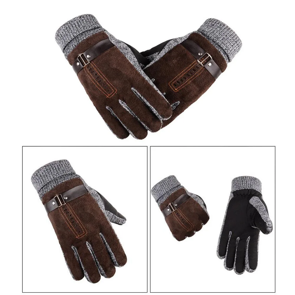 Мужские перчатки из натуральной кожи с сенсорным экраном, варежки высокого качества из свиной кожи, мужские зимние теплые ветрозащитные уличные термоперчатки, 18Nov - Цвет: D
