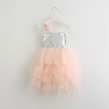 Летнее платье принцессы для девочек многоярусная кисея с блестками, без рукавов, пышные вечерние платья Одежда для детей от 2 до 7 лет, E13832