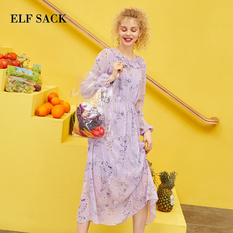 2091.78 руб. 60% СКИДКА|Женское цветочное шифоновое платье ELF SACK, лавандовый богемный женский комплект из 2 частей, дамские уличные платья с оборками и круглым вырезом для лета, 2019-in Платья from Женская одежда on Aliexpress.com | Alibaba Group