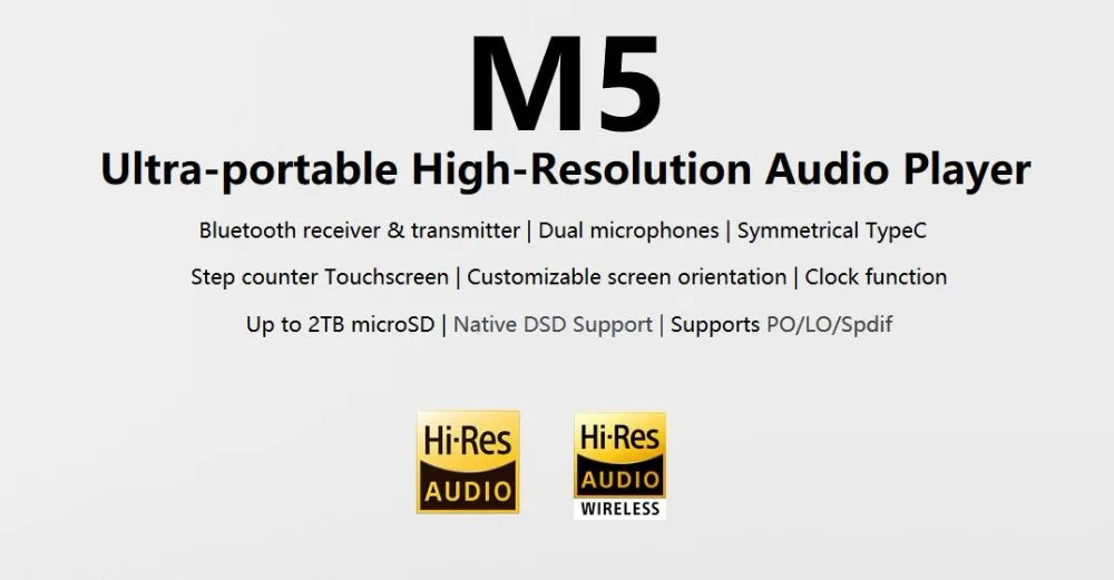 FiiO M5 Hi-Res Bluetooth HiFi музыкальный портативный MP3-плеер USB DAC на базе Android с aptX HD, опционально FiiO sk-m5a watchtrap для M5