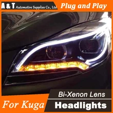 A&T Car Styling LED Head Lamp for Ford Kuga Headlights 2014-2015 Escape LED Headlight DRL H7 Hid Option Angel Eye Bi Xenon Beam