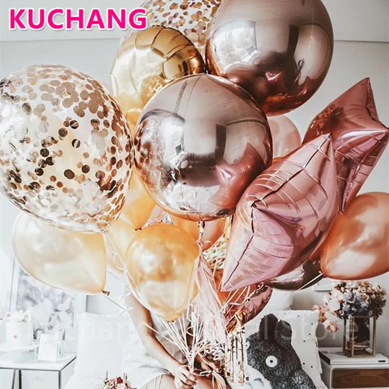 

Rose Gold Confetti Latex Balloons Set Heart Bridal Baby Shower Love Wedding Decorations Birthday Party Supplies Globos Kids Toys
