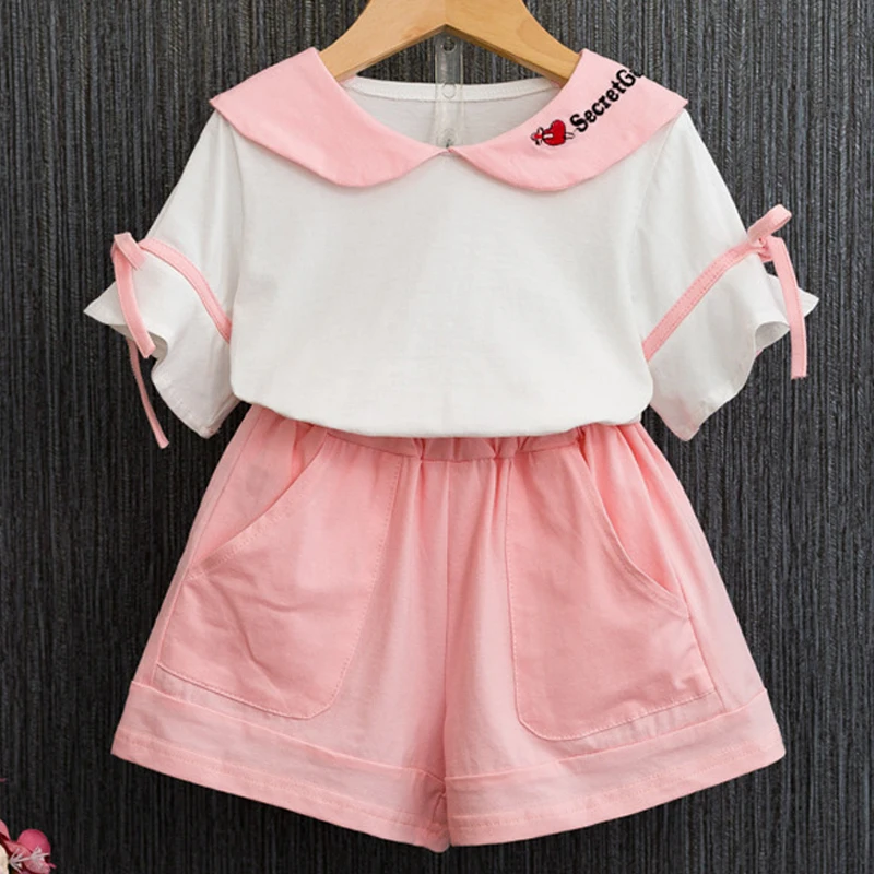 Girls Sets 2018 Summer New Children's Clothing Girls Cute Doll Collar ...