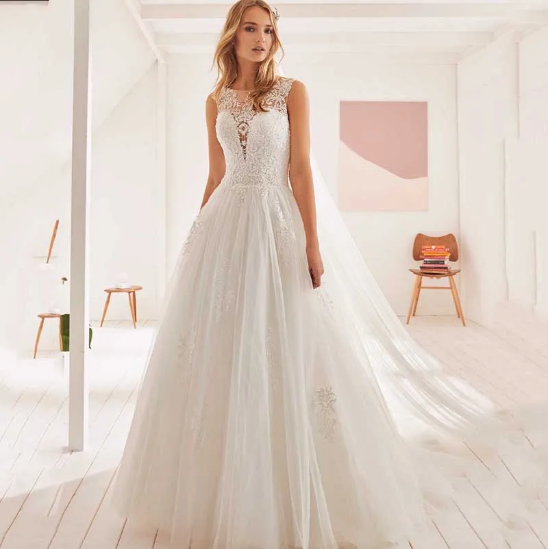 

Beach A Line Lace Wedding Dress Elegant Boho Bride Dress 2019 Lace Appliques Wedding Gowns Vestido De Novia Floor Length