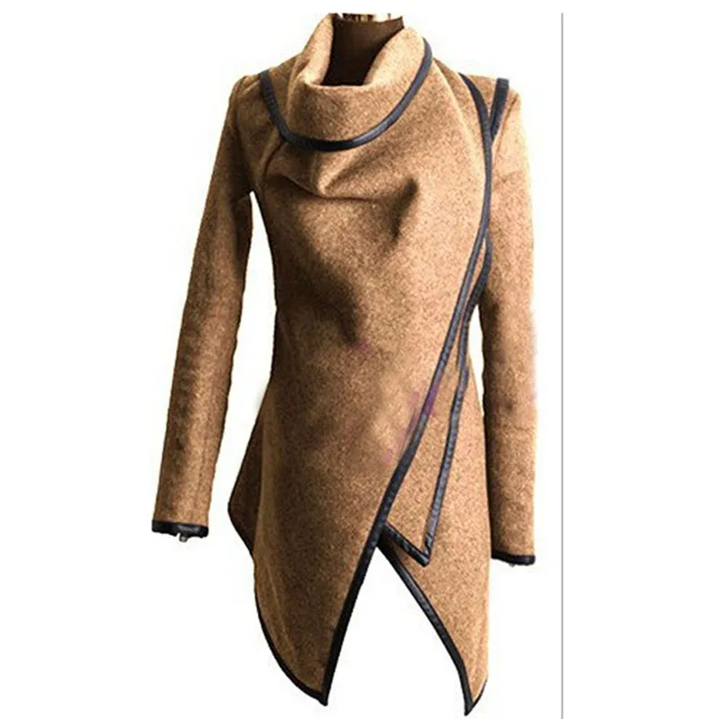 1 шт. новые женские Асимметричные Длинные кашемировые пальто куртка шарф воротник однотонное пальто женское теплое пальто с длинными рукавами - Цвет: light tan